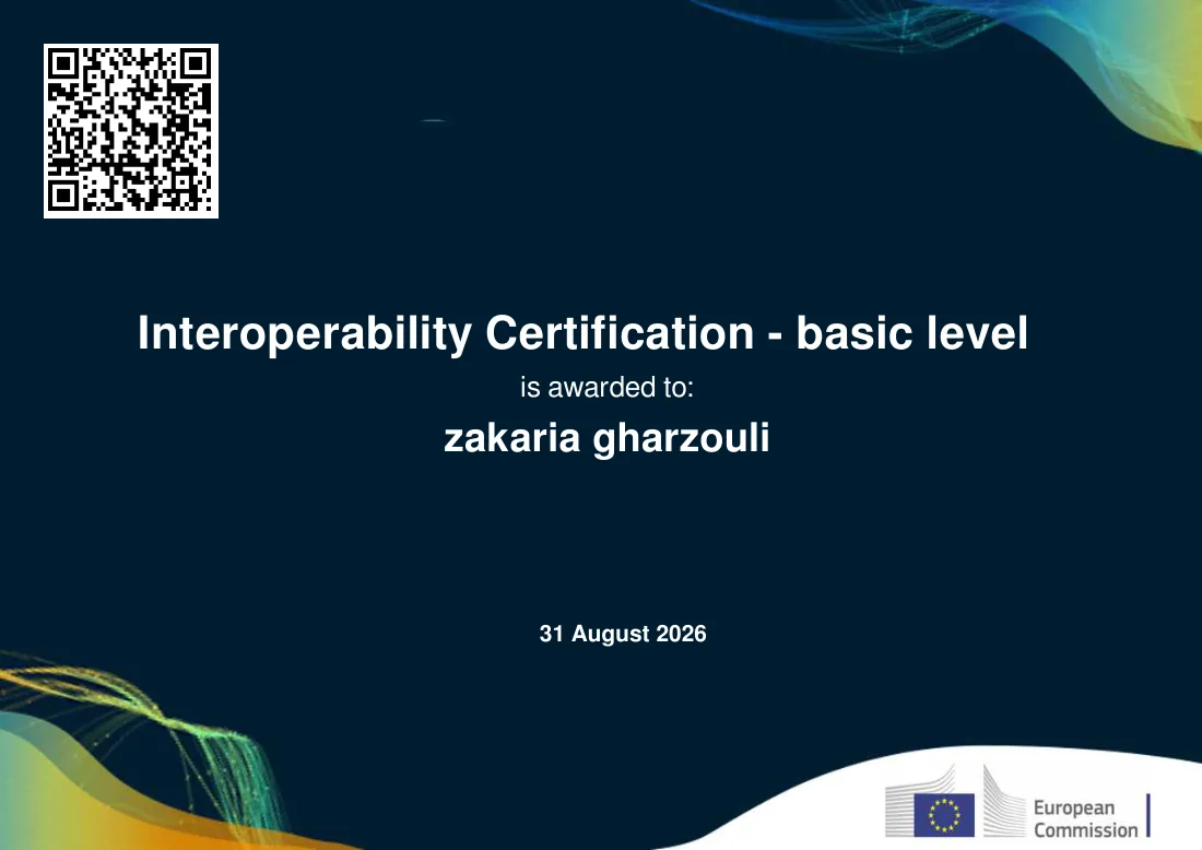 Attestation Interoperability Certification — niveau de base, délivrée par COMMISSION EUROPÉENNE