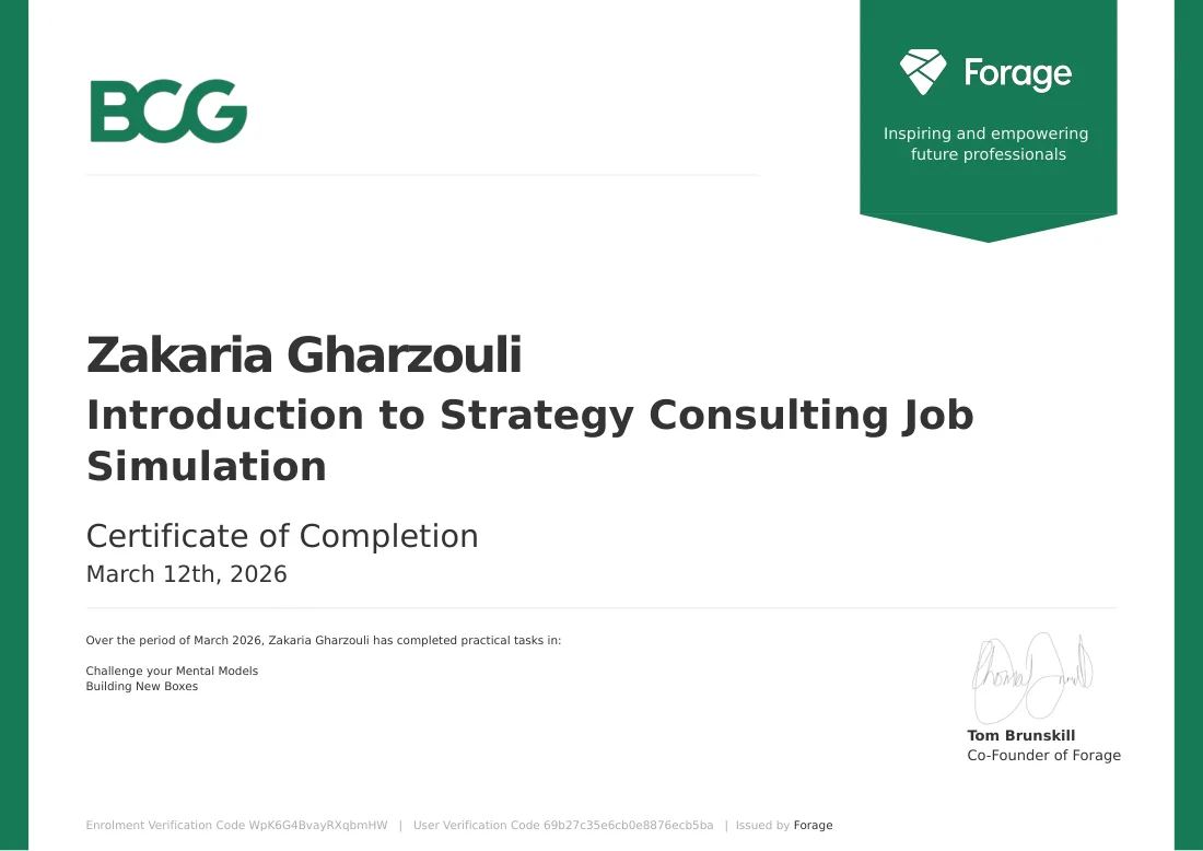 Attestation BCG — Introduction to Strategy Consulting, délivrée par FORAGE