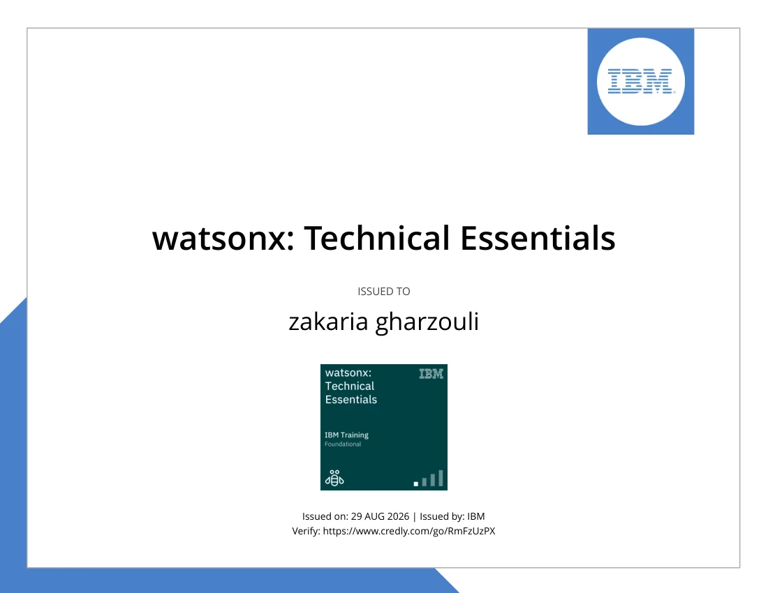 Attestation watsonx: Technical Essentials, délivrée par IBM