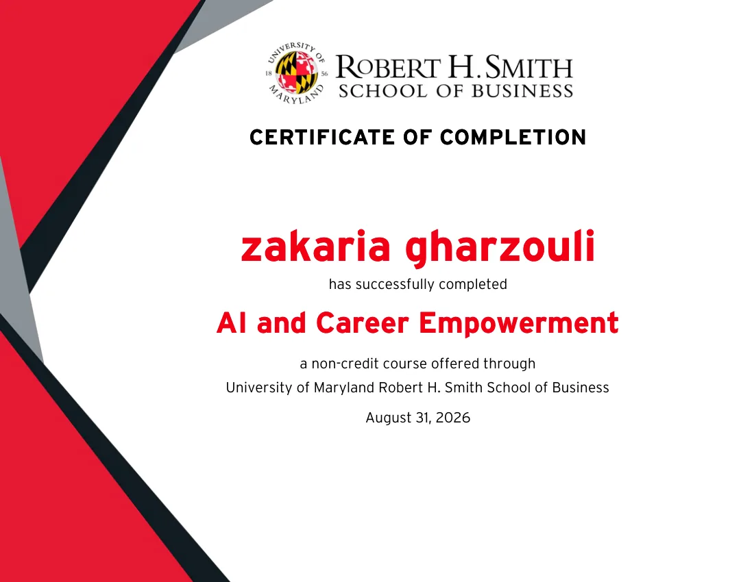 Attestation AI and Career Empowerment, délivrée par UNIVERSITY OF MARYLAND